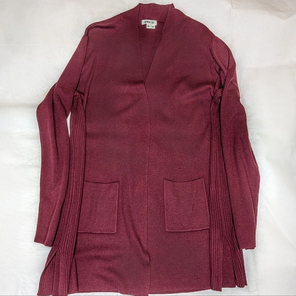 Beautiful Orvis 'Any Wear' Merino Wool Blend Long Tunic Cardigan